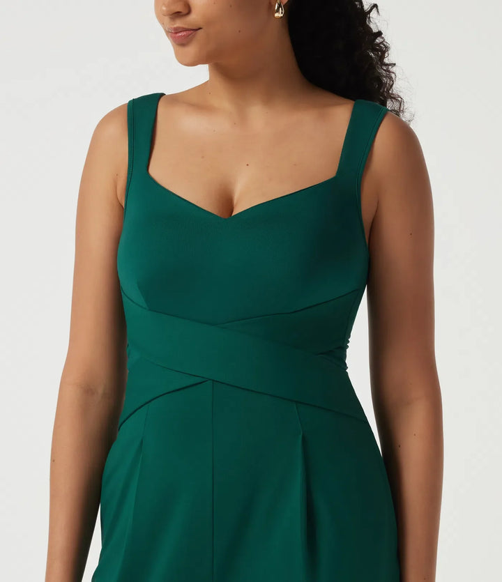 Diamond Collar Sleeveless Casual Jumpsuit with Built-in Bra and Pockets -Easy Peezy Edition