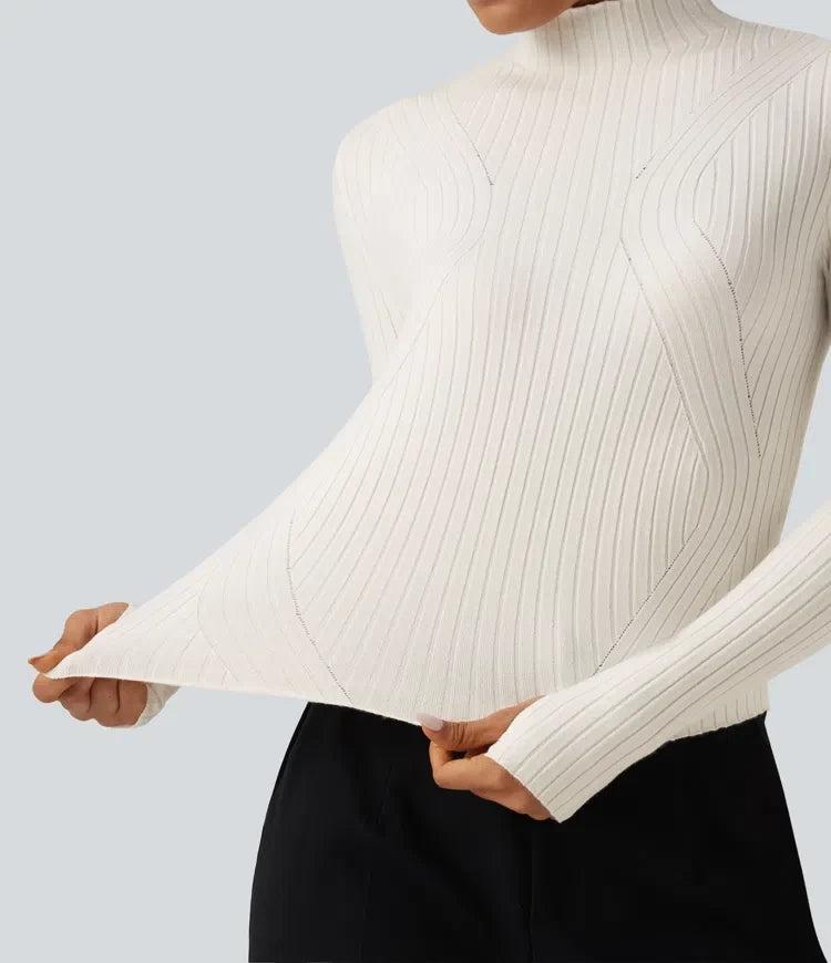 Mock Neck Long Sleeve Slim Work Jumper with Thumbholes