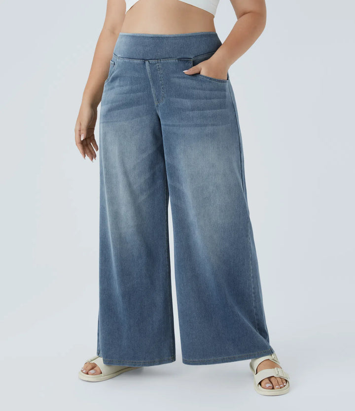 Halara Flex High Waisted Pockets Baggy Wide Leg Washed Casual Plus Size Jeans