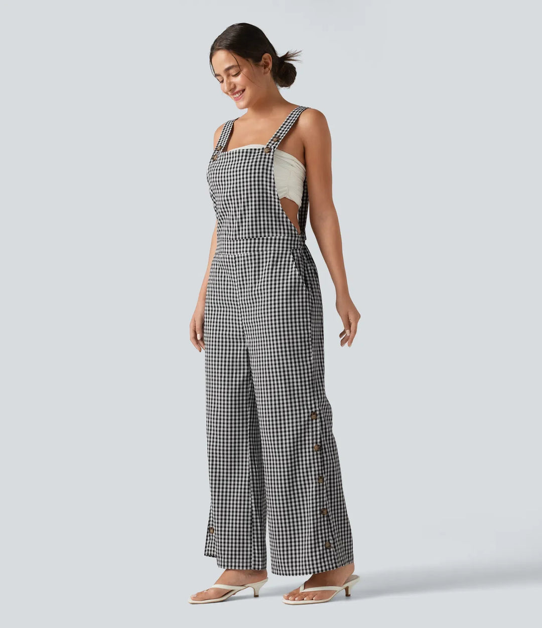 Adjustable Straps Gingham Casual Baggy Overalls with Pockets-Easy Peezy