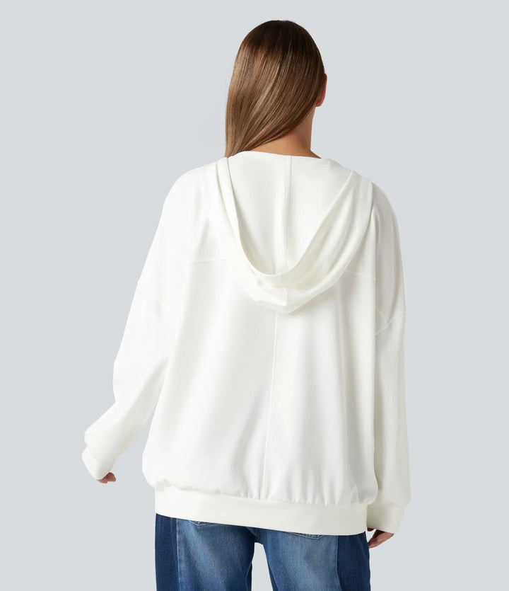 Hooded V-neck Long Sleeve Relaxed Casual Sweatshirt with Pockets