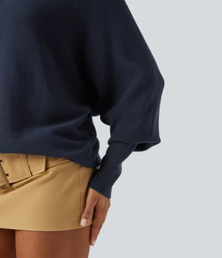 Mock Neck Batwing Long Sleeve Work Jumper