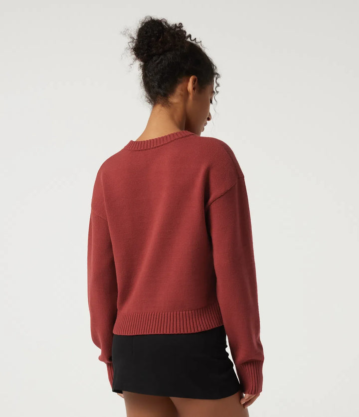 Round Neck Drop Shoulder Long Sleeve Bow Casual Jumper