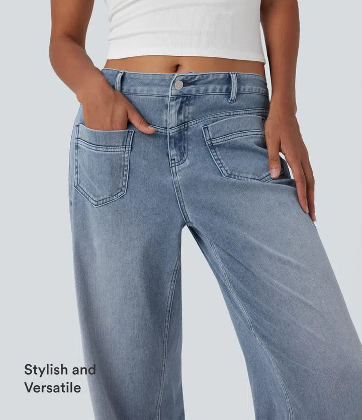 Halara Flex Mid Rise Straight Leg Casual Jeans with Pockets