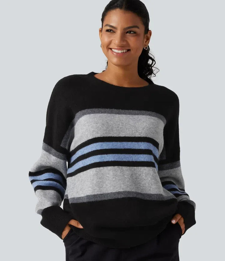 Round Neck Long Sleeve Oversize Striped Casual Jumper