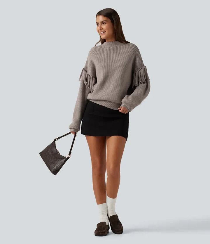 Round Neck Long Sleeve Fringe Work Jumper