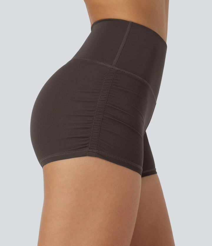 SoftlyZero QuickDry High Waisted Tummy Control Ruched Running Biker Shorts 2.5&