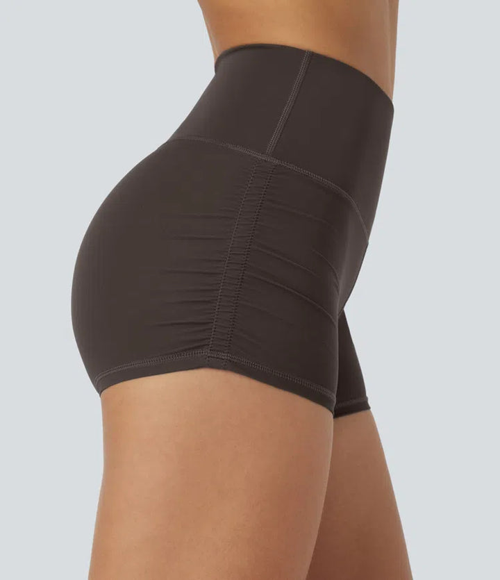 SoftlyZero QuickDry High Waisted Tummy Control Ruched Running Biker Shorts 2.5&