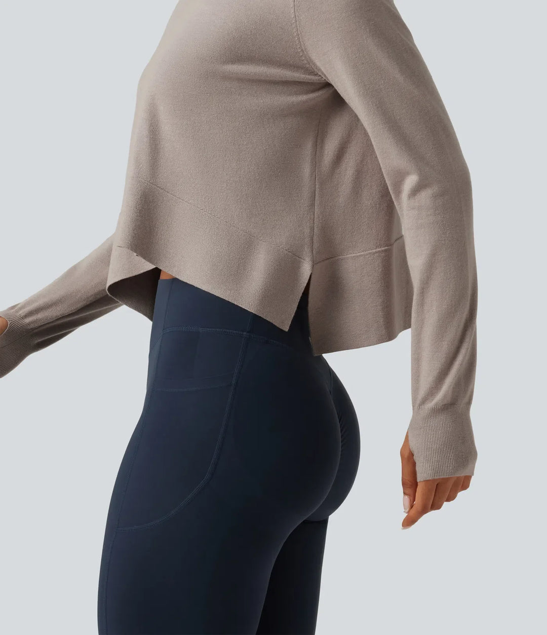 Round Neck Long Sleeve Asymmetric Thumb Holes Casual Jumper