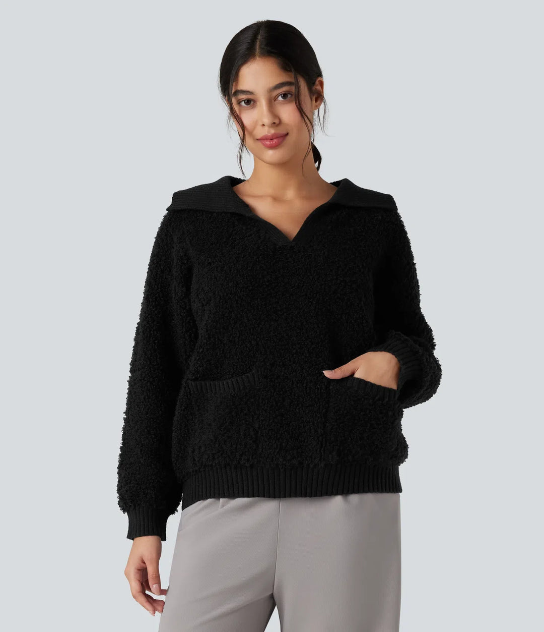 Lapel Reglan Long Sleeve Work Jumper with Pockets