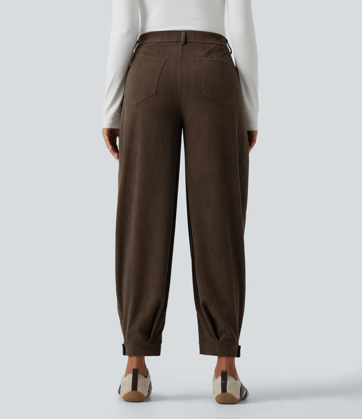 Mid Rise Corduroy Casual Balloon Joggers with Pockets