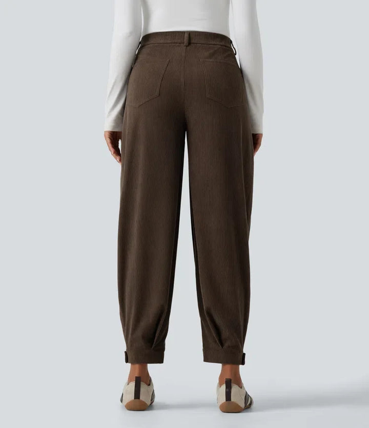 Mid Rise Corduroy Casual Balloon Joggers with Pockets