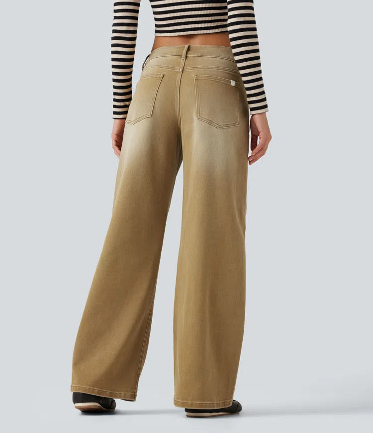 Low Rise Wide Leg colourful Casual Jeans with Pockets