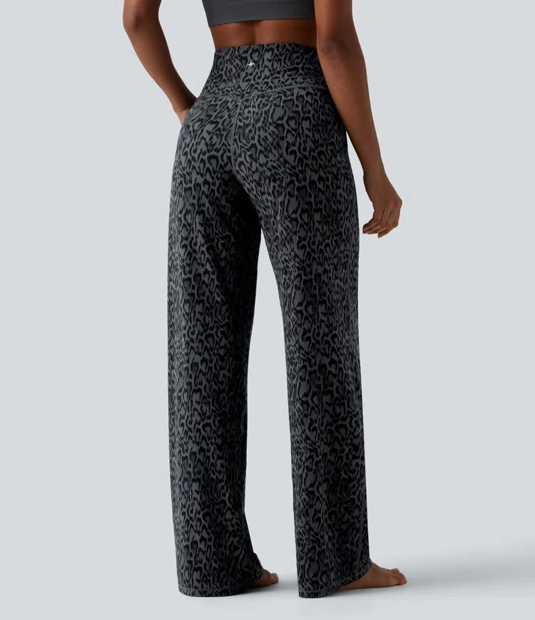 Halara UltraSculpt Leopard Print High Waisted Tummy Control Straight Leg Yoga Trousers with Pockets
