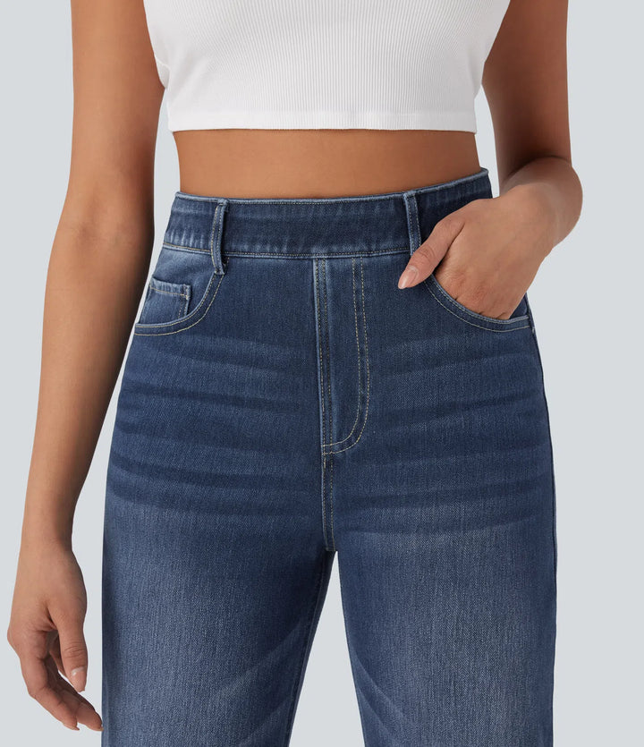 Halara Flex High Waisted Tummy Control Pockets Straight Leg Washed Casual Jeans