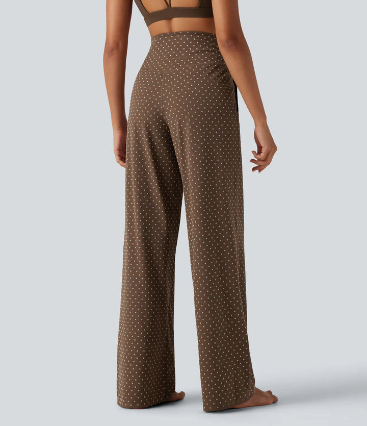 Halara UltraSculpt Flocked High Waisted Tummy Control Straight Leg Polka Dot Yoga Trousers with Pockets