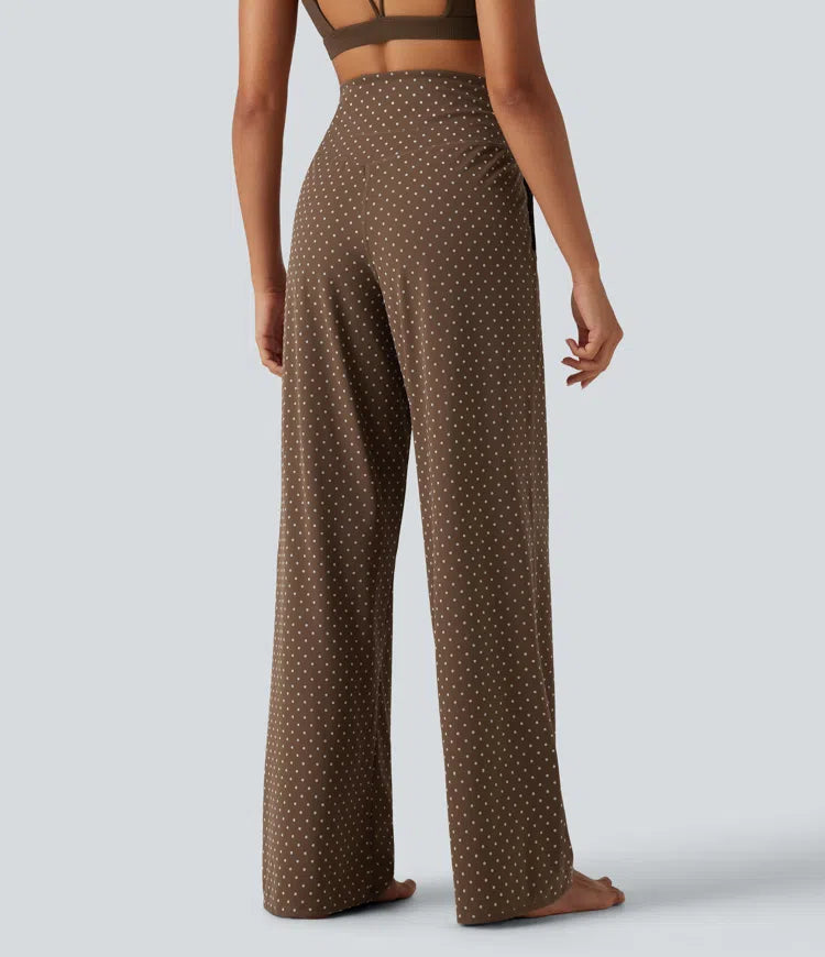 Halara UltraSculpt Flocked High Waisted Tummy Control Straight Leg Polka Dot Yoga Trousers with Pockets