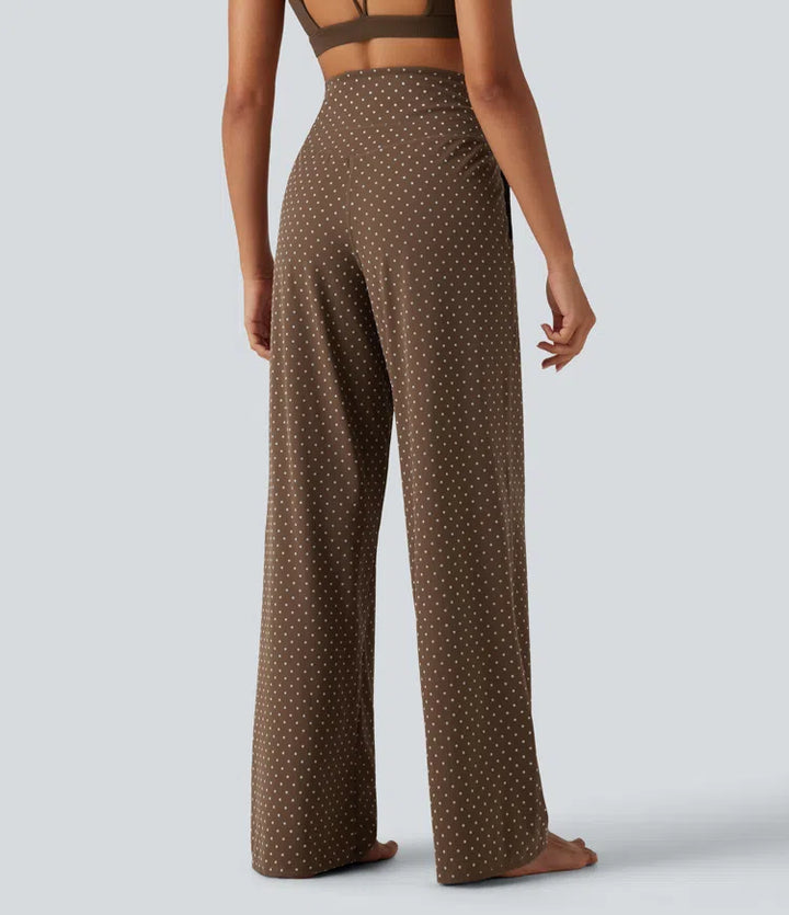 Halara UltraSculpt Flocked High Waisted Tummy Control Straight Leg Polka Dot Yoga Trousers with Pockets