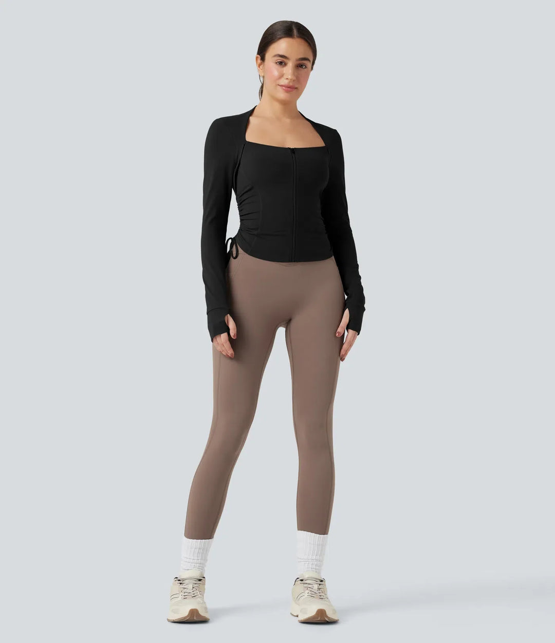 SoftlyZero Plush Long Sleeve Thumb Hole Drawstring Yoga Jacket