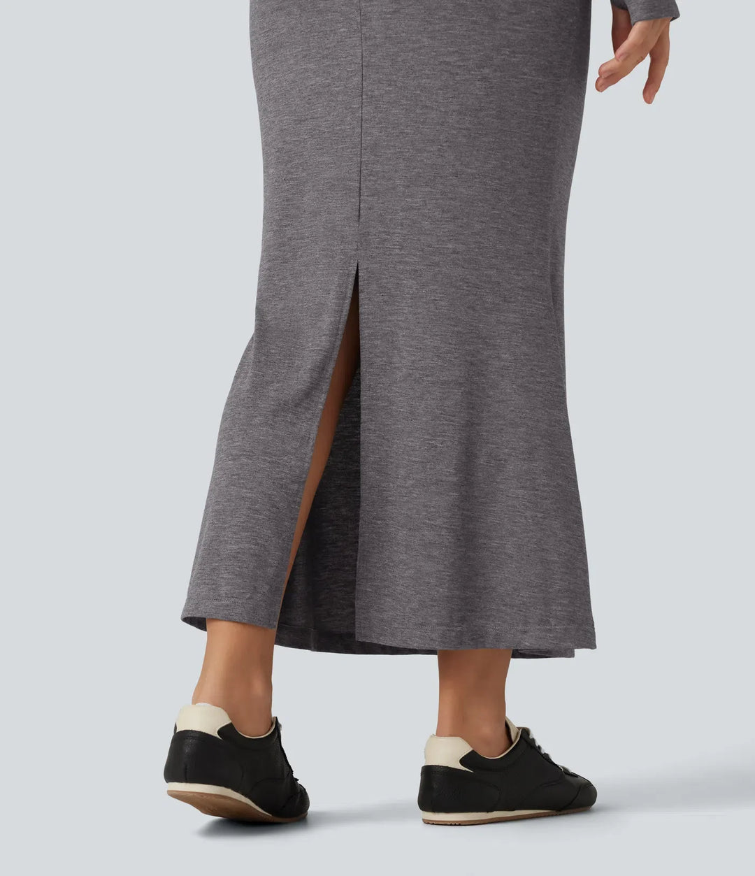 Hooded Long Sleeve Thumb Hole A-Line Maxi Casual Dress with Pocket