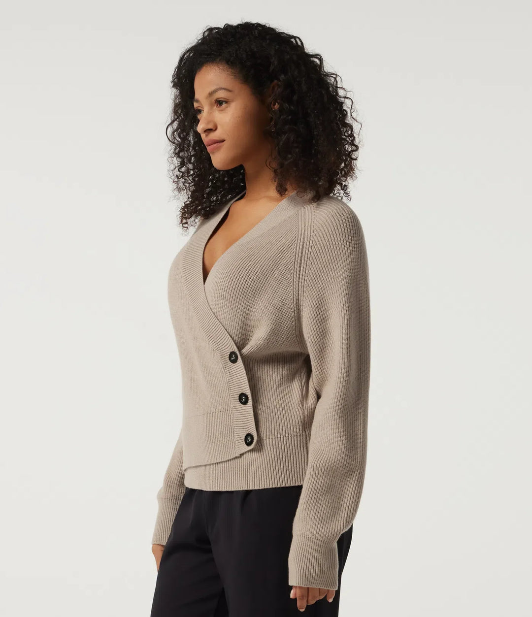 Ribbed Knit V Neck Long Sleeve Work Jumper
