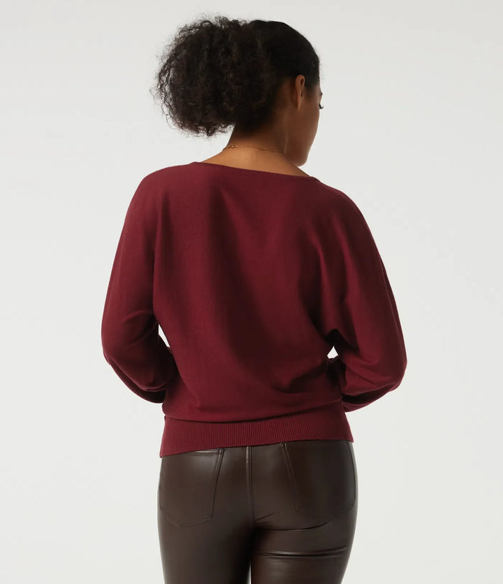 V Neck Batwing Long Sleeve Casual Jumper with Thumbholes