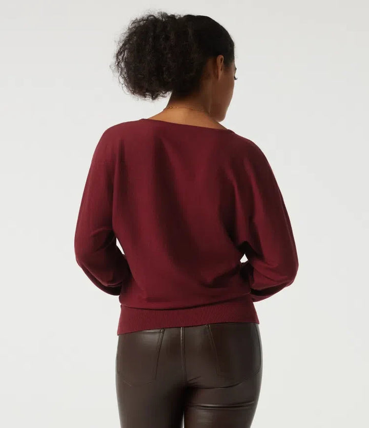 V Neck Batwing Long Sleeve Casual Jumper with Thumbholes
