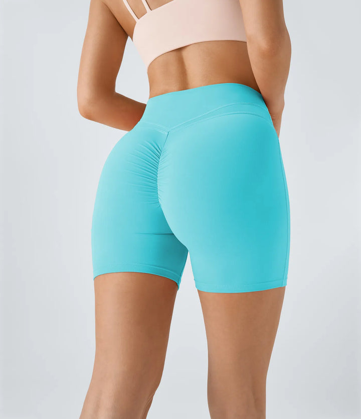 Softlyzero Plush High Waisted Crossover Ruched Yoga Shorts 5&
