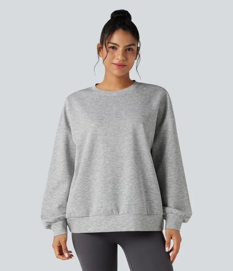 Round Neck Long Sleeve Relaxed Casual Sweatshirt with Pockets