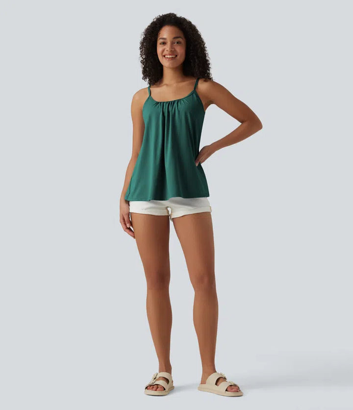 Adjustable Straps Ruched 2-in-1 Built-in Bra Casual Cami Top
