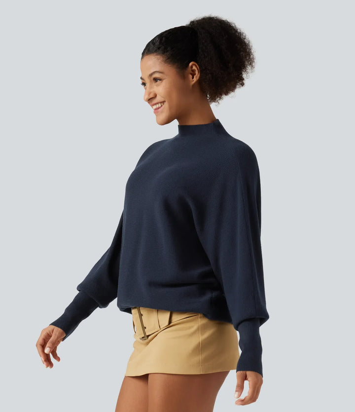 Mock Neck Batwing Long Sleeve Work Jumper