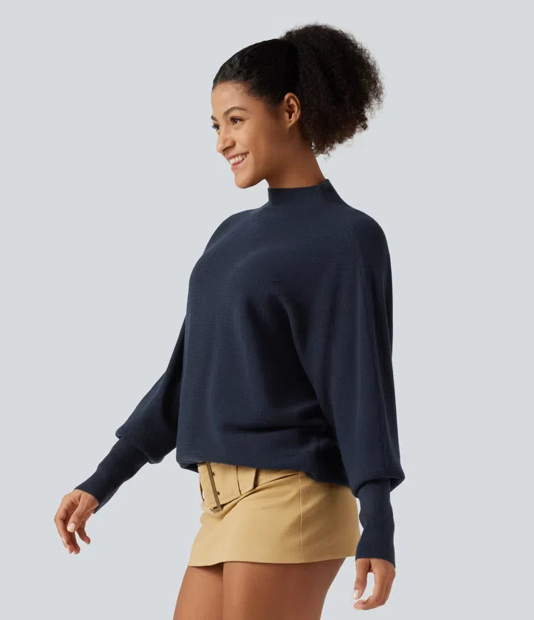 Mock Neck Batwing Long Sleeve Work Jumper