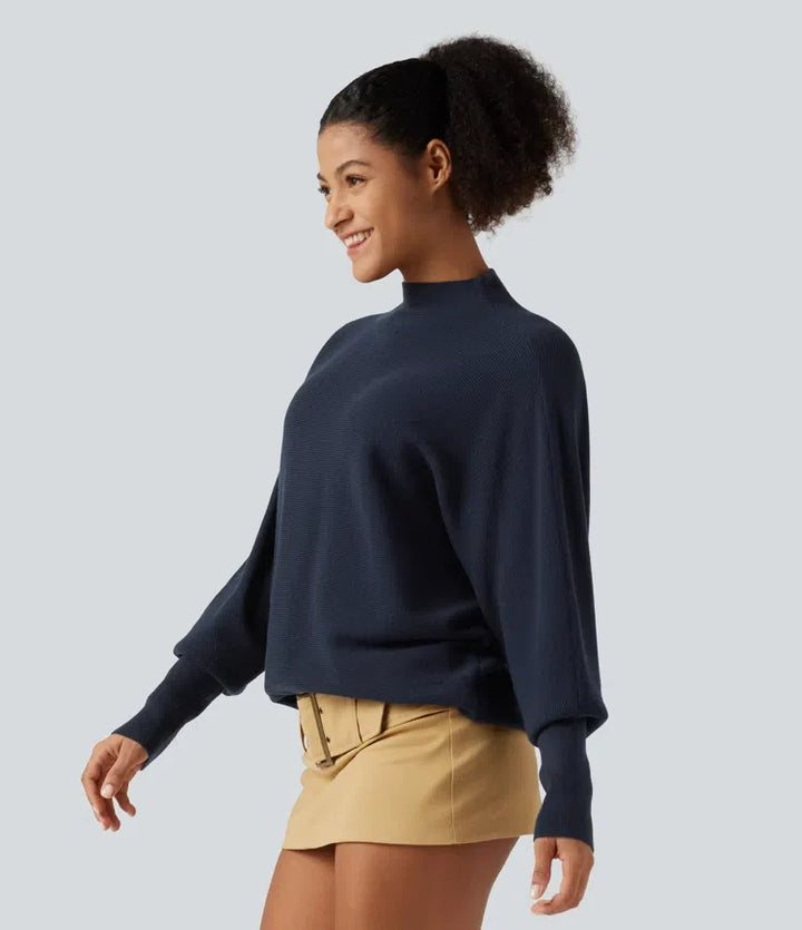 Mock Neck Batwing Long Sleeve Work Jumper