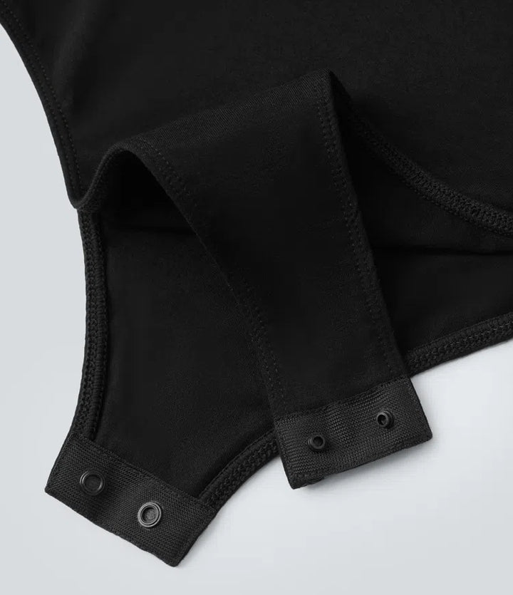 U Neck Long Sleeve Snap Button Skinny Work Bodysuit