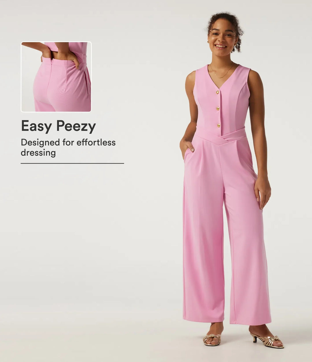 V Neck Sleeveless Wide Leg Work Jumpsuit with Pockets - Easy Peezy Edition