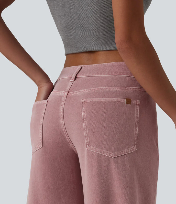 Halara Flex Asymmetric Low Rise Wide Leg colourful Casual Jeans with Pockets