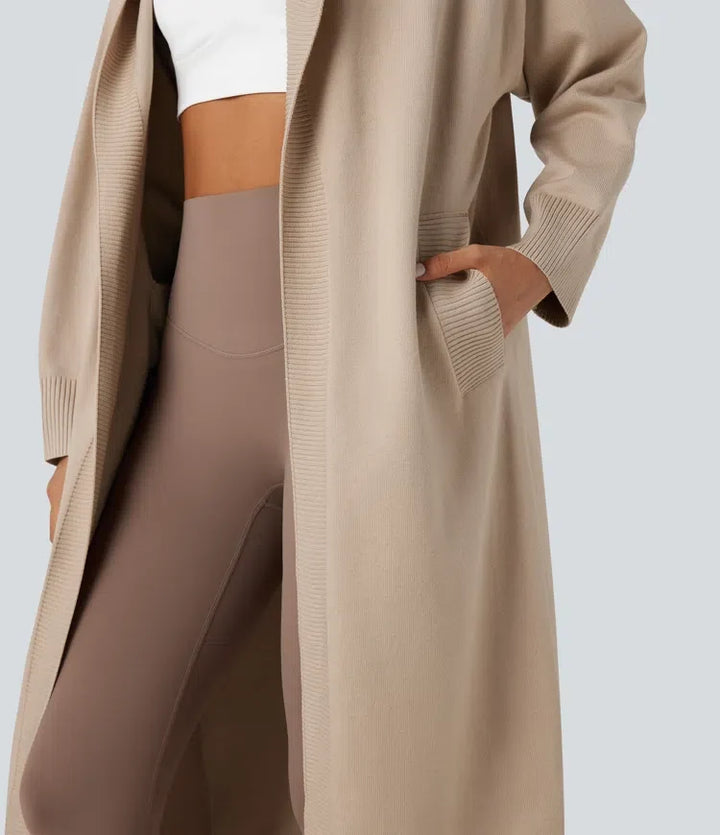 Hooded Long Sleeve Longline Casual Cardigan with Pockets