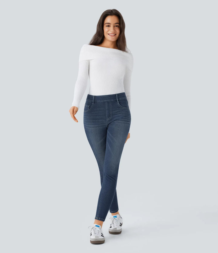 Halara Flex Mid Rise Pull On Pockets Casual Skinny Jeans