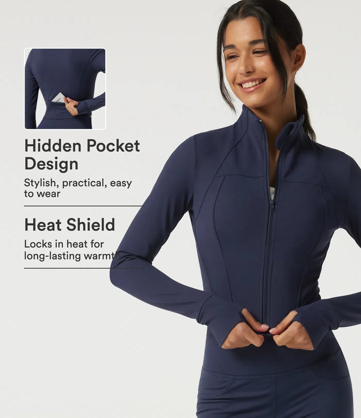 SoftlyZero Plush Thermal High Neck Yoga Jacket with Thumbholes