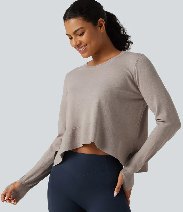 Round Neck Long Sleeve Asymmetric Thumb Holes Casual Jumper