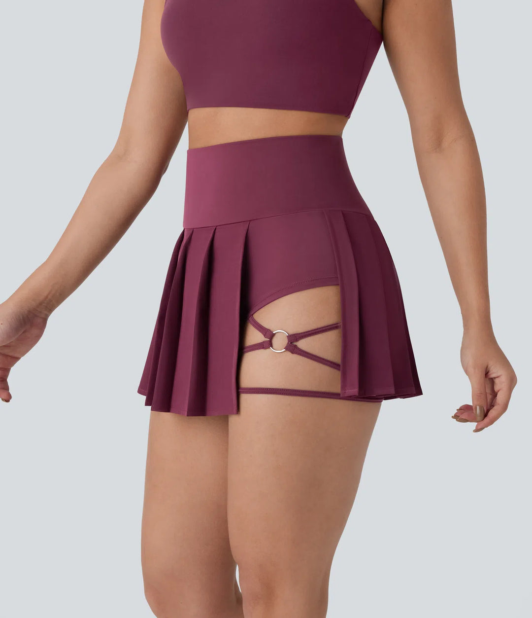 Breezeful High Waisted Pleated 2-in-1 Side &amp; Pocket Asymmetric Hem Quick Dry Mini Dance Skirt