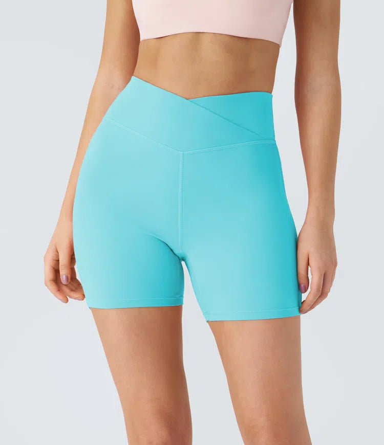 Softlyzero Plush High Waisted Crossover Ruched Yoga Shorts 5&