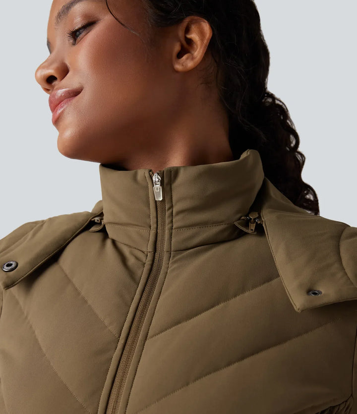 PuffFlex Removable Hood Shirred Casual Padded Jacket with Pockets