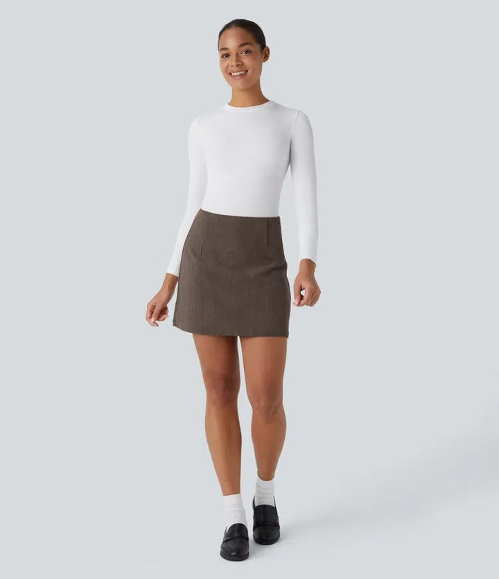High Waisted 2-in-1 A Line Mini Corduroy Casual Skirt-Longer Length