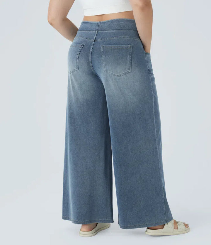 Halara Flex High Waisted Pockets Baggy Wide Leg Washed Casual Plus Size Jeans