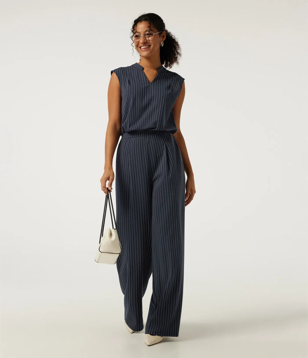 Notched Sleeveless Wide Leg Stripe Work Jumpsuits with Pockets - Easy Peezy Edition