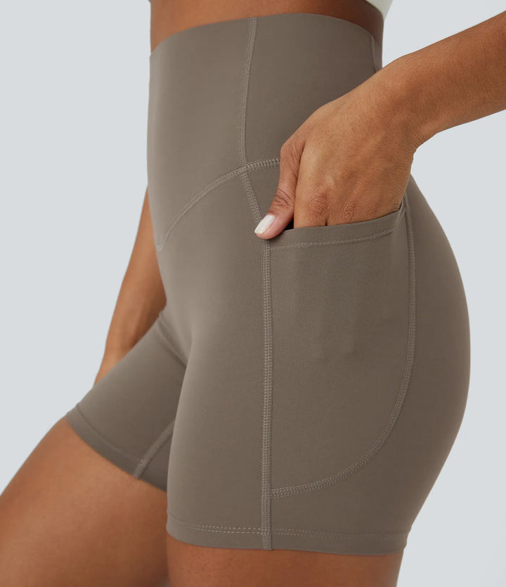 Halara UltraSculpt High Waisted Tummy Control Side Pocket Shaping Training Biker Shorts 5&