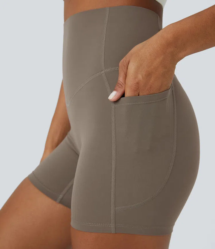 Halara UltraSculpt High Waisted Tummy Control Side Pocket Shaping Training Biker Shorts 5&