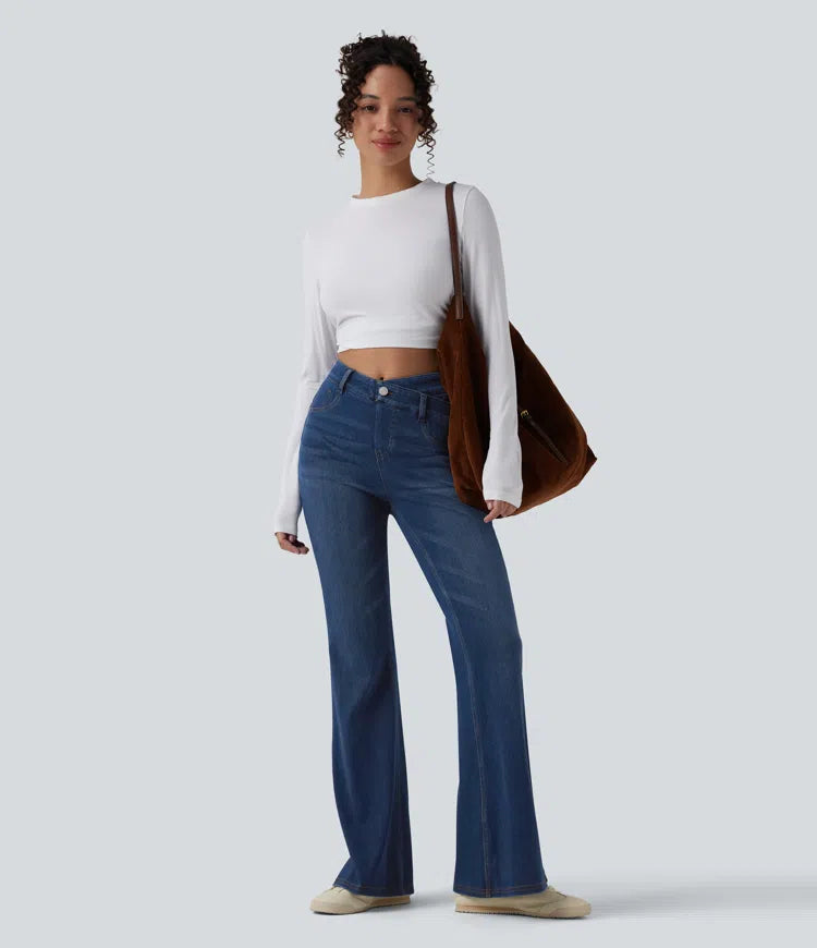 Halara Flex High Waisted Crossover Tummy Control Bootcut Casual Jeans with Pockets