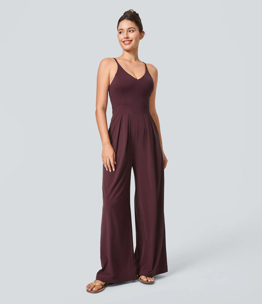 Breezeful Backless Side Invisible Zipper Pocket Wide Leg Quick Dry Resort Slip Jumpsuit